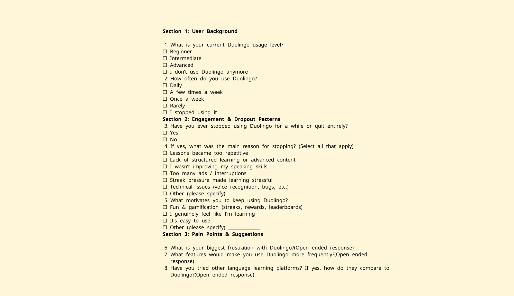 Survey design and validation methodology